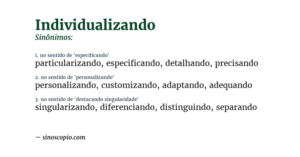 Sinônimo de individualizando