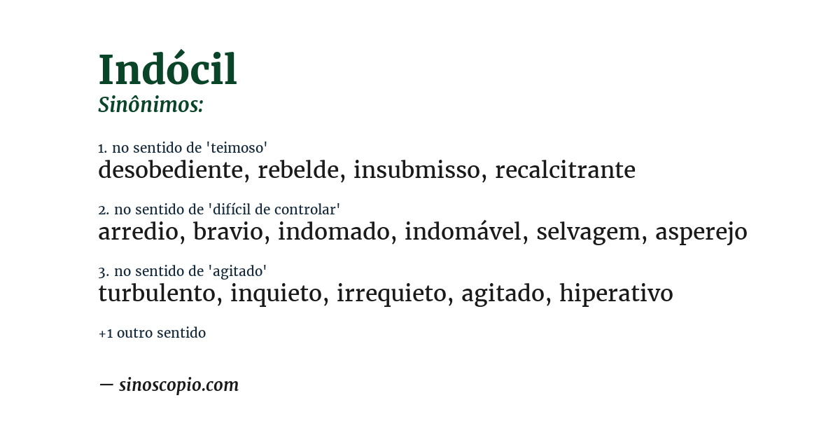 Sinônimo de indócil