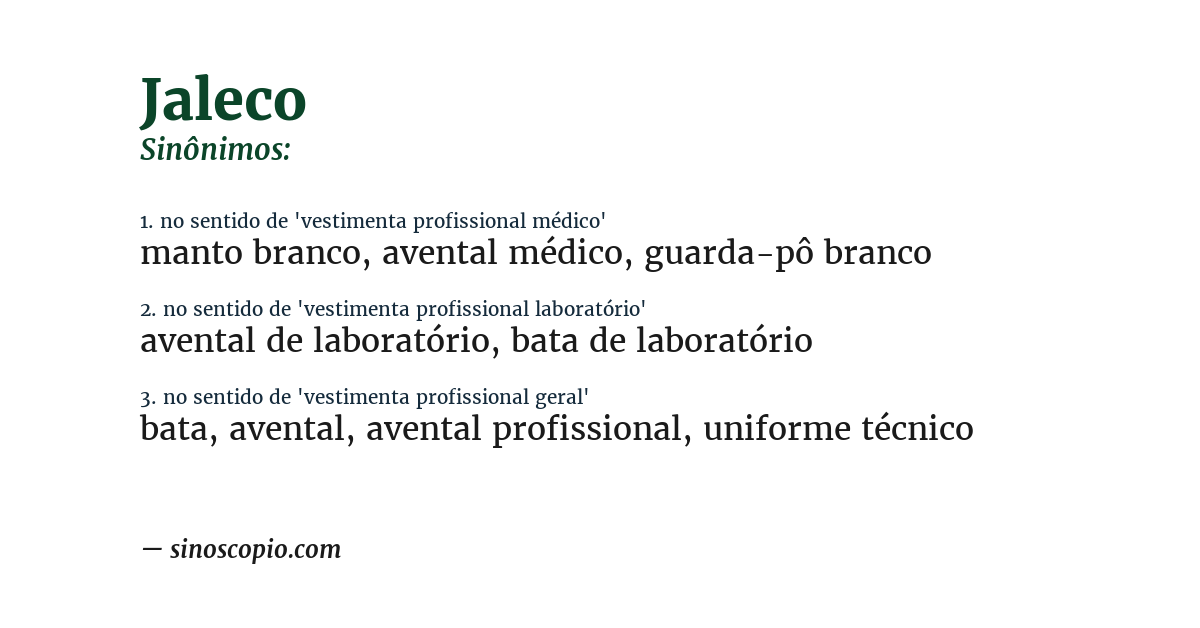 Sinônimo de jaleco