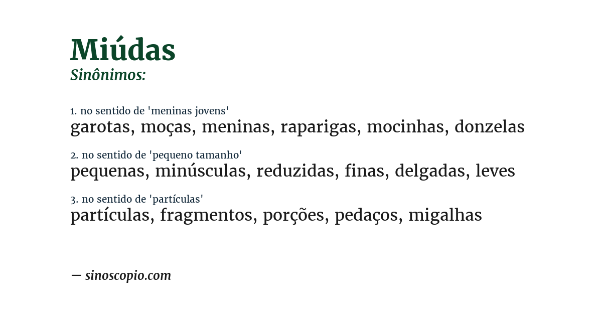Sinônimo de miúdas