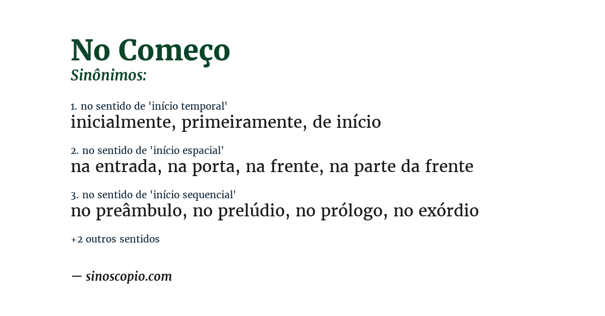 Sinônimo de no começo