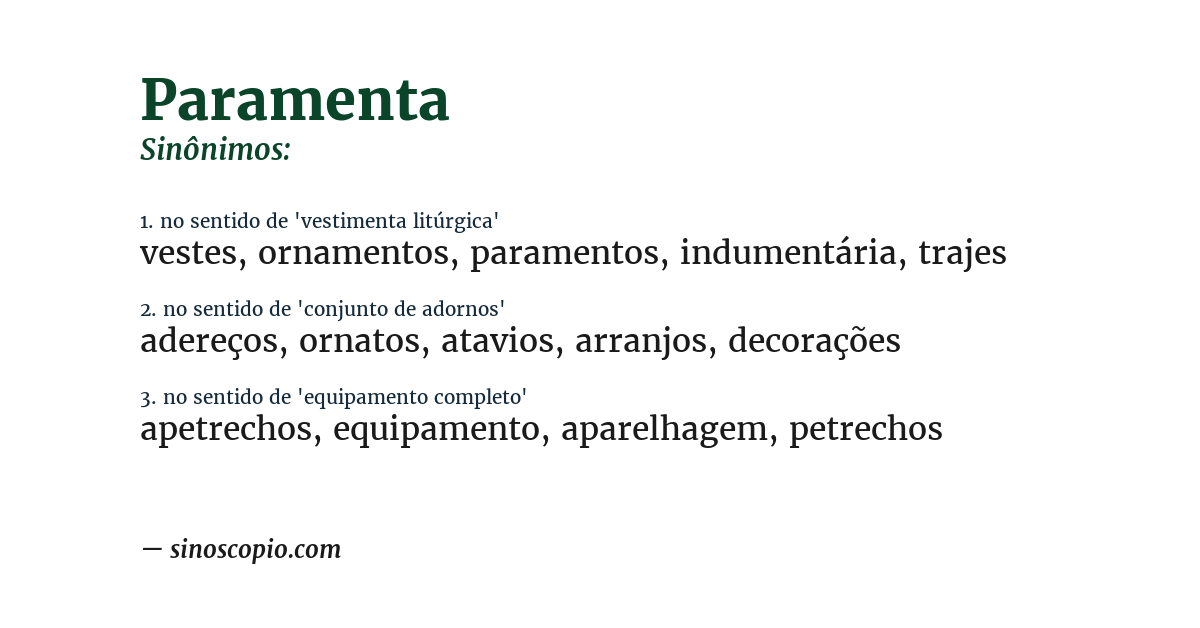 Sinônimo de paramenta