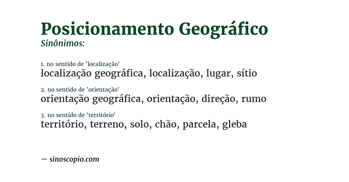 Sinônimo de posicionamento geográfico