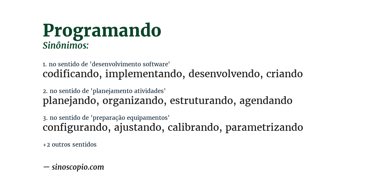 Sinônimo de programando