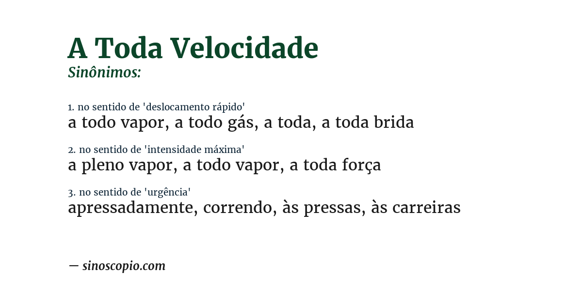 Sinônimo de a toda velocidade