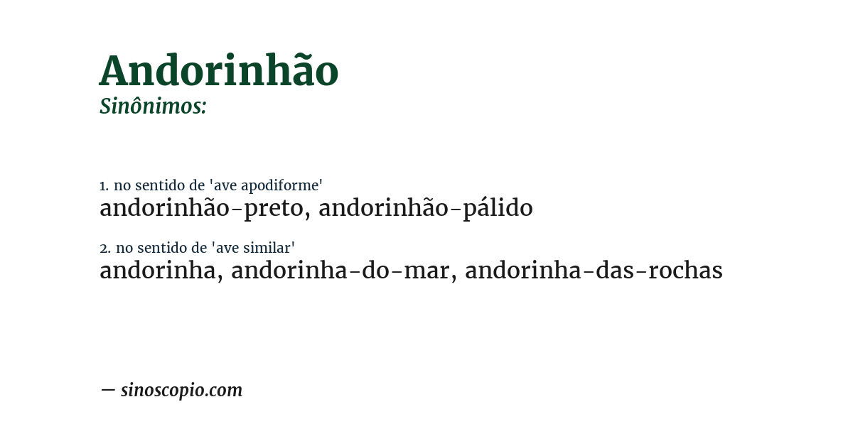 Sinônimo de andorinhão