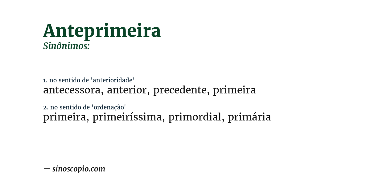 Sinônimo de anteprimeira