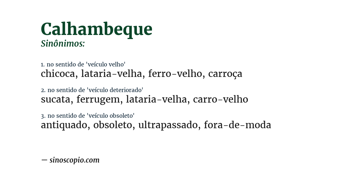 Sinônimo de calhambeque