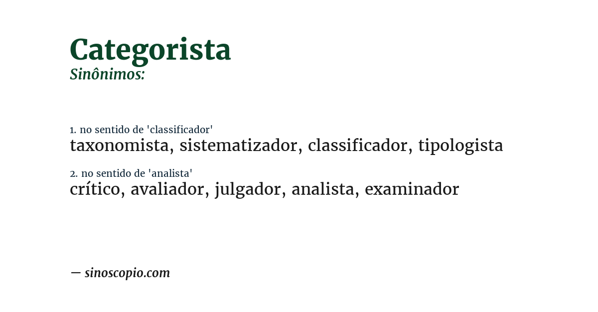 Sinônimo de categorista
