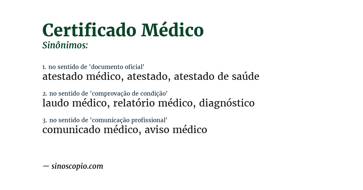 Sinônimo de certificado médico