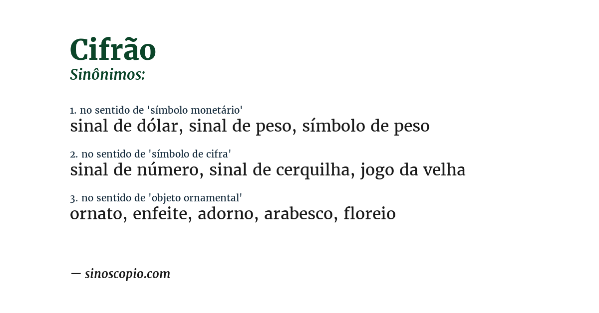 Sinônimo de cifrão