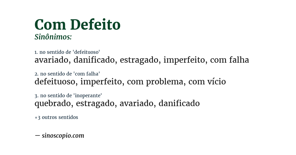 Sinônimo de com defeito