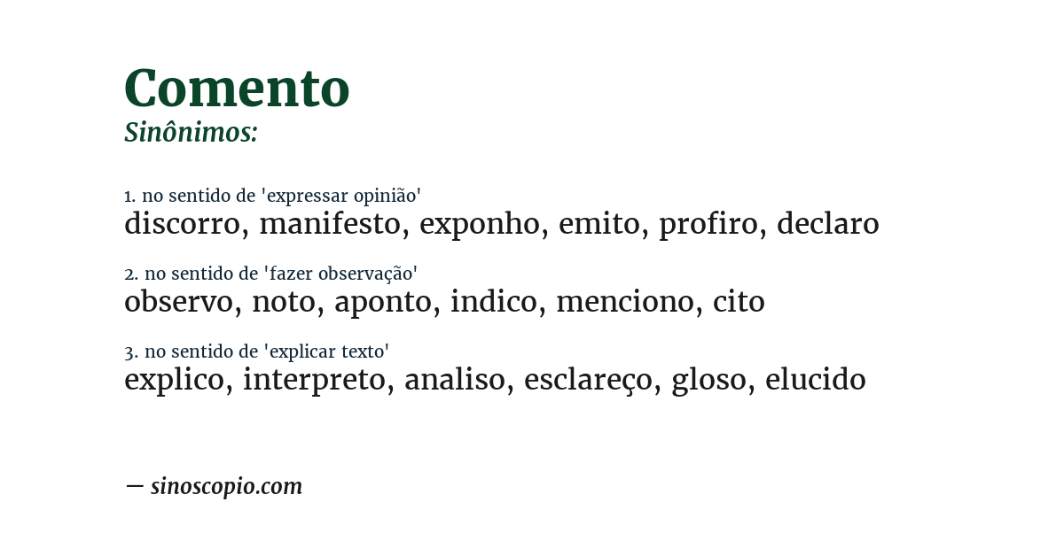 Sinônimo de comento
