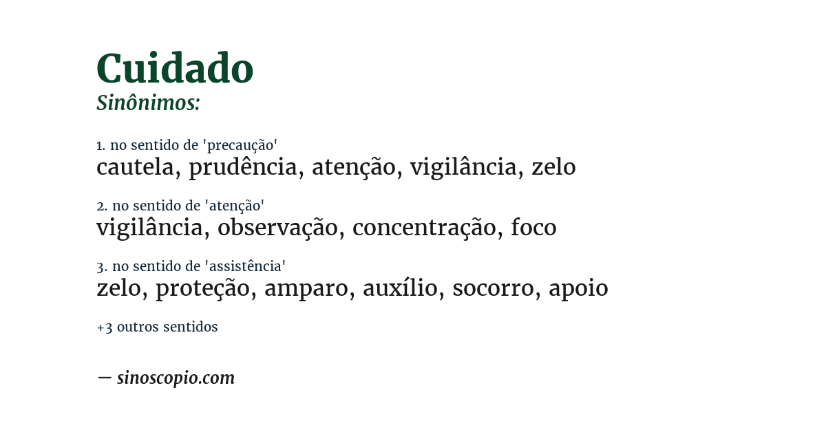 Sinônimo de cuidado