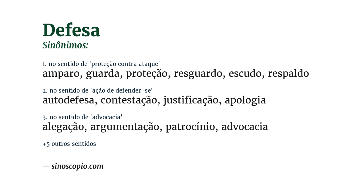 Sinônimo de defesa