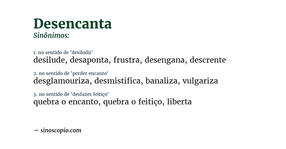 Sinônimo de desencanta
