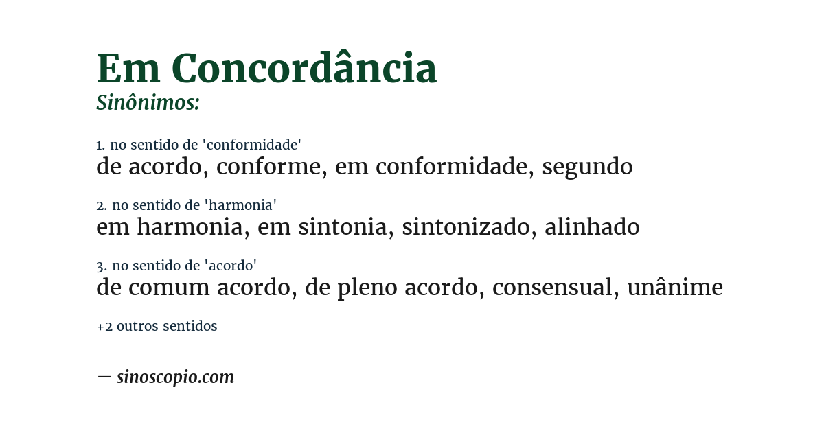 Sinônimo de em concordância