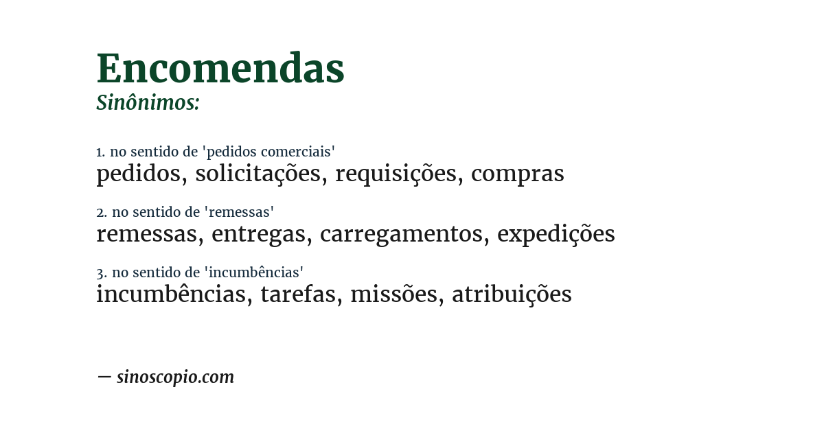 Sinônimo de encomendas