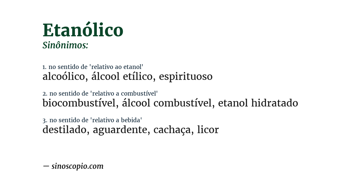 Sinônimo de etanólico