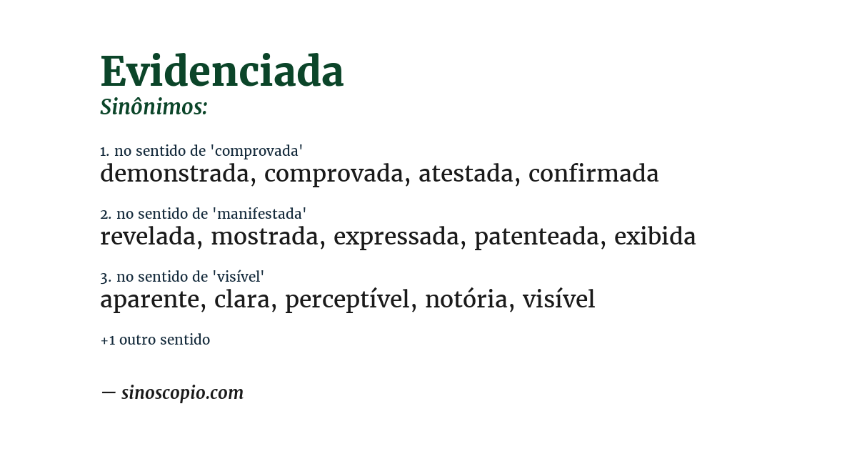 Sinônimo de evidenciada