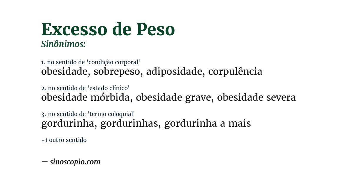 Sinônimo de excesso de peso