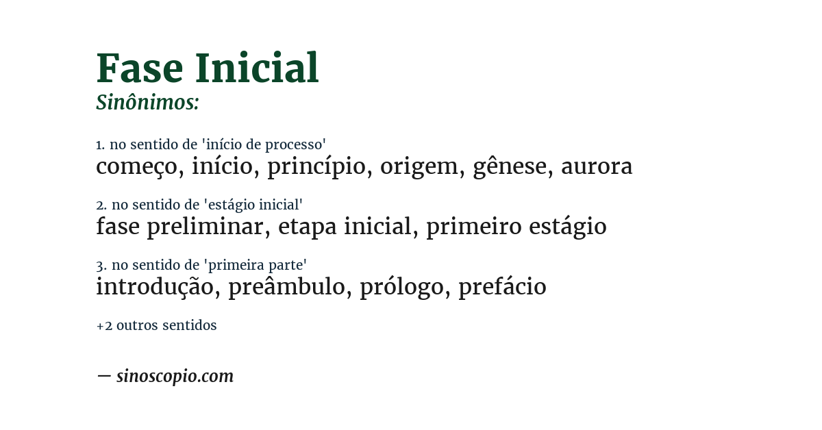 Sinônimo de fase inicial