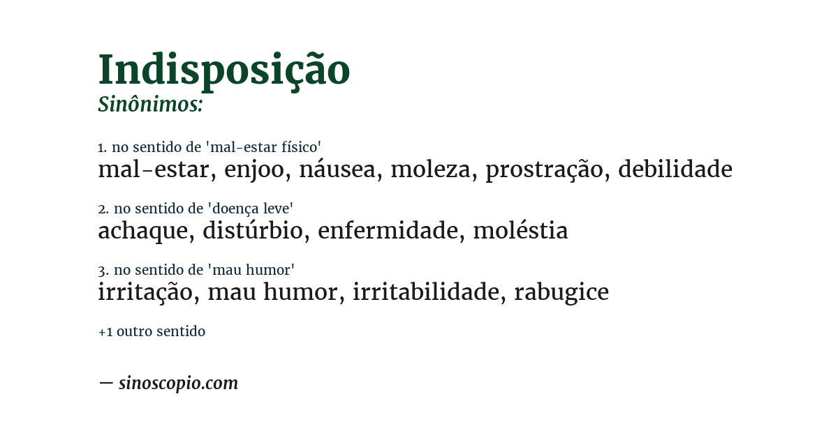 Sinônimo de indisposição