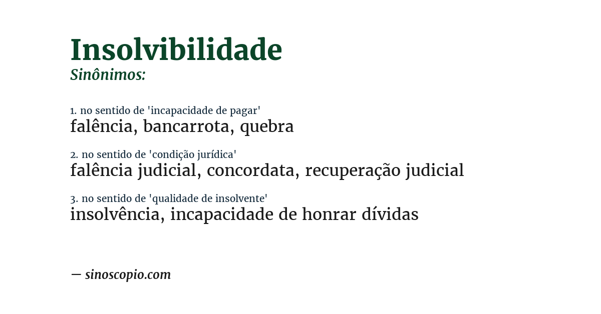 Sinônimo de insolvibilidade