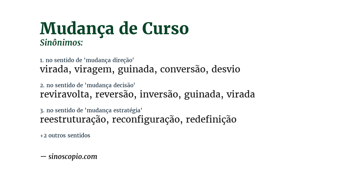 Sinônimo de mudança de curso