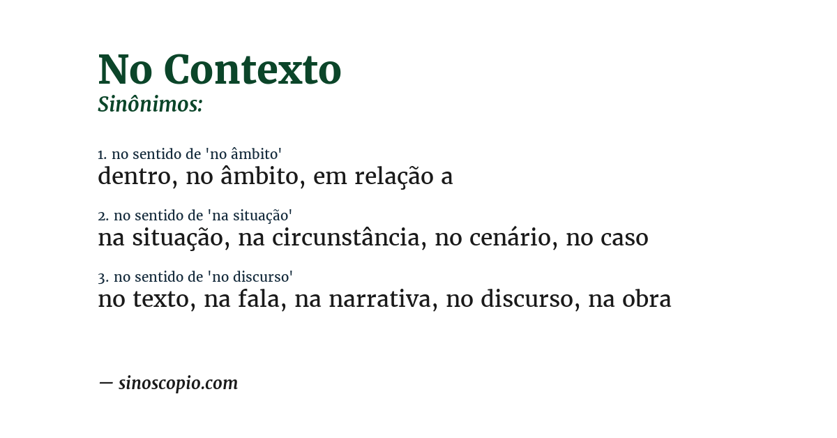 Sinônimo de no contexto