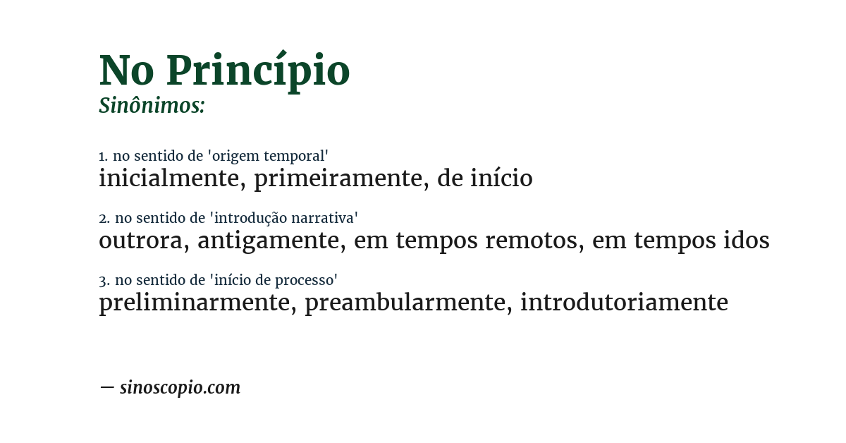 Sinônimo de no princípio
