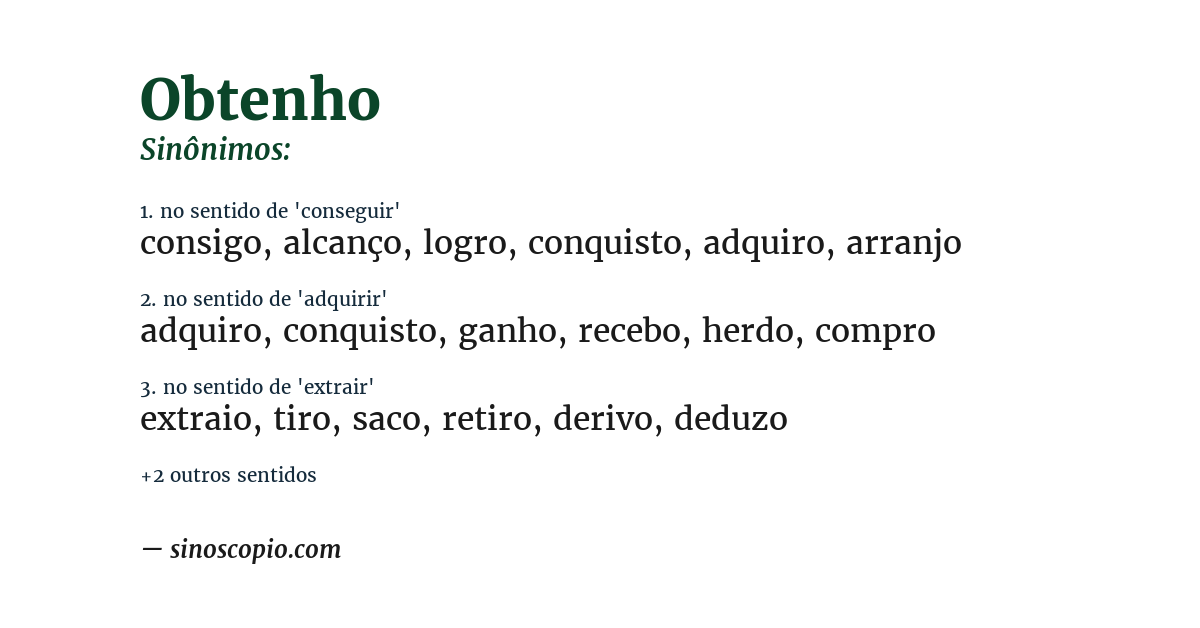 Sinônimo de obtenho