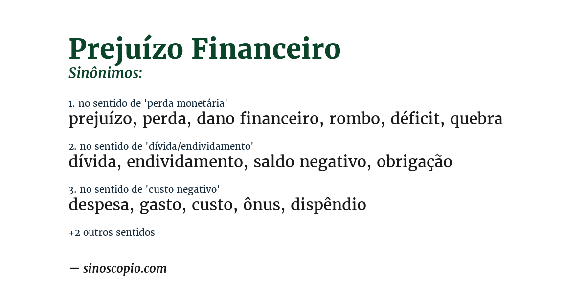Sinônimo de prejuízo financeiro