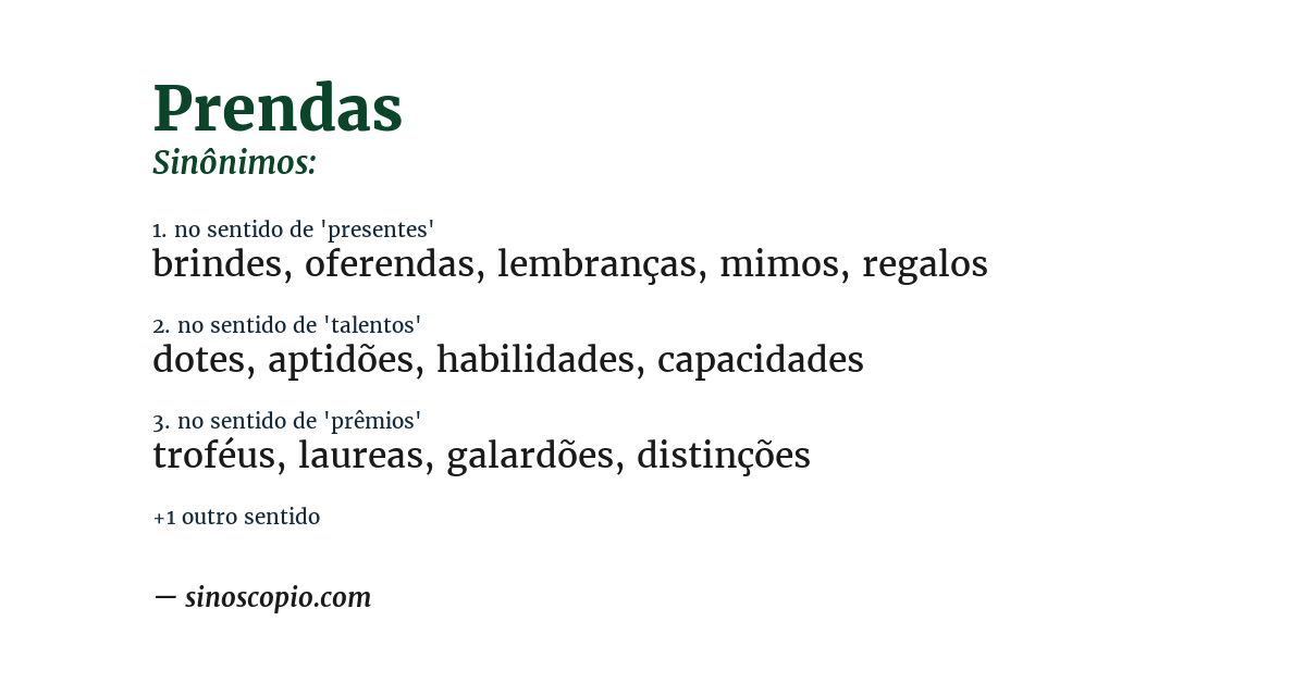 Sinônimo de prendas