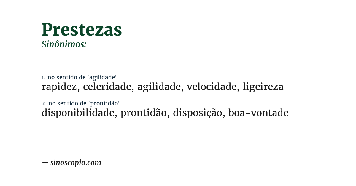 Sinônimo de prestezas
