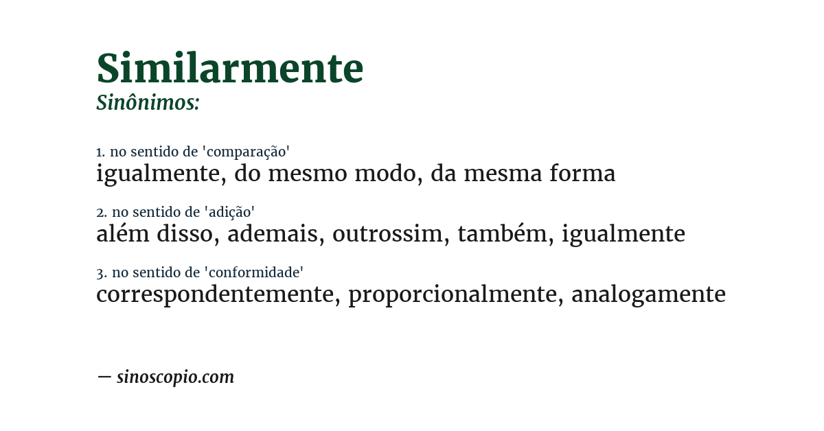 Sinônimo de similarmente