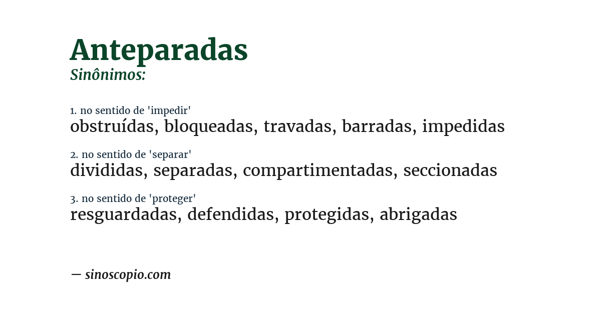 Sinônimo de anteparadas