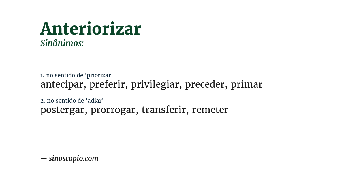 Sinônimo de anteriorizar