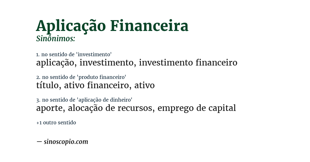 Sinônimo de aplicação financeira