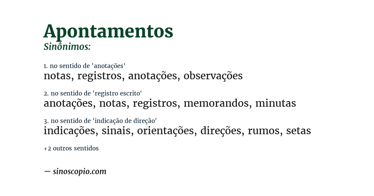 Sinônimo de apontamentos