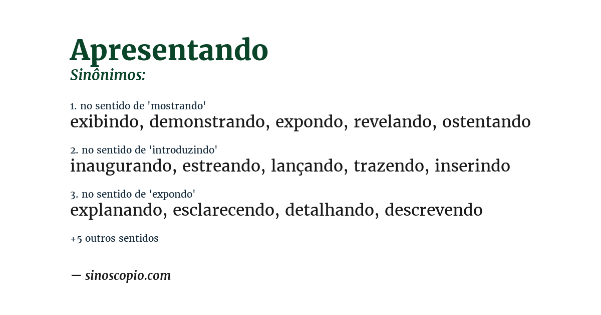 Sinônimo de apresentando
