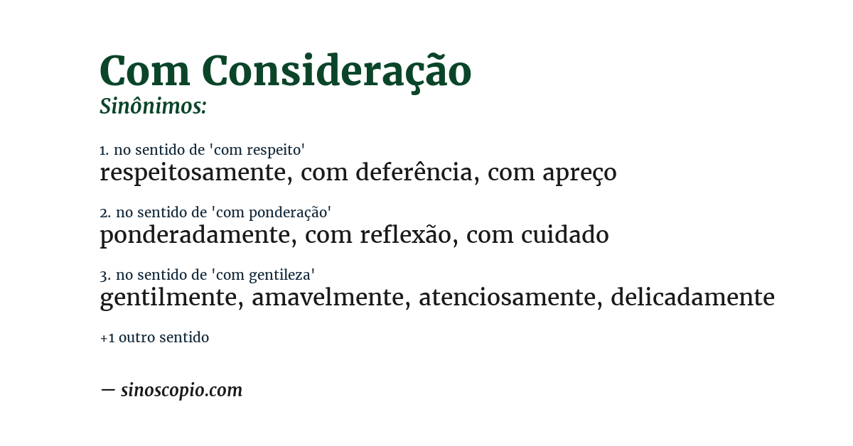 Sinônimo de com consideração