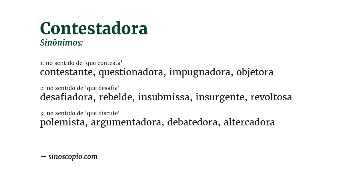 Sinônimo de contestadora