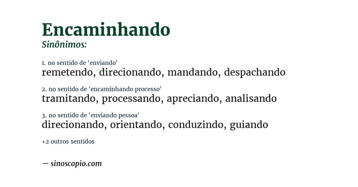 Sinônimo de encaminhando