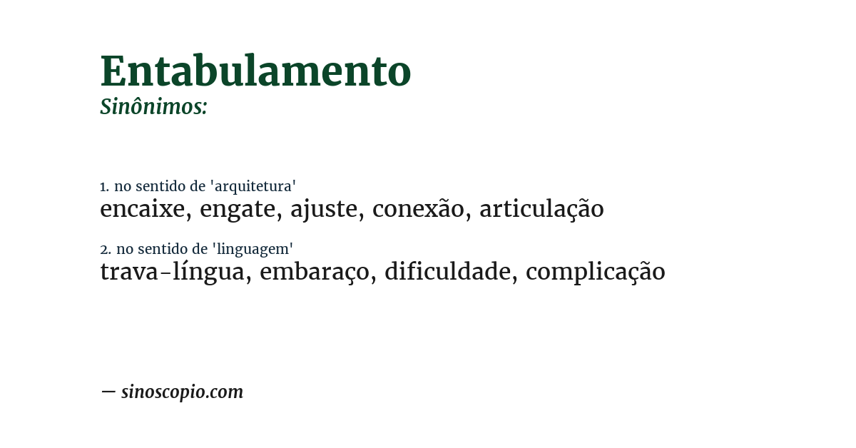 Sinônimo de entabulamento