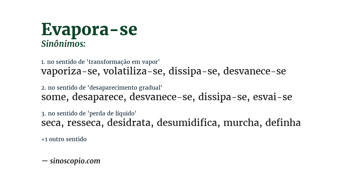 Sinônimo de evapora-se