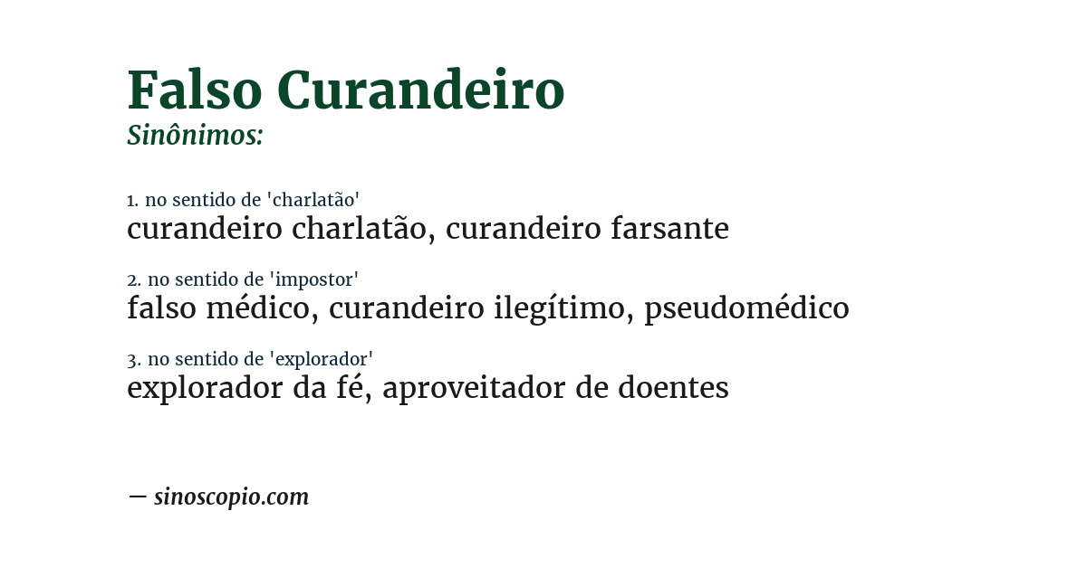 Sinônimo de falso curandeiro