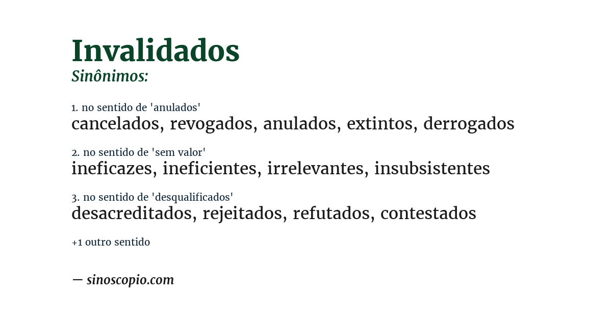 Sinônimo de invalidados