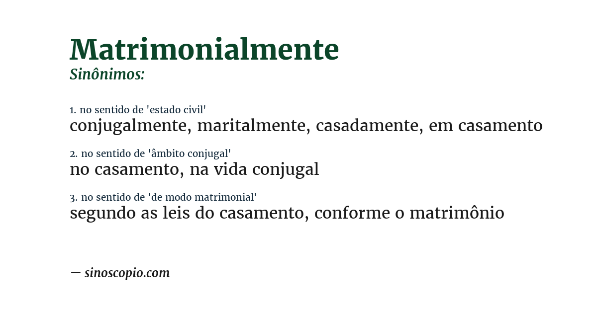 Sinônimo de matrimonialmente