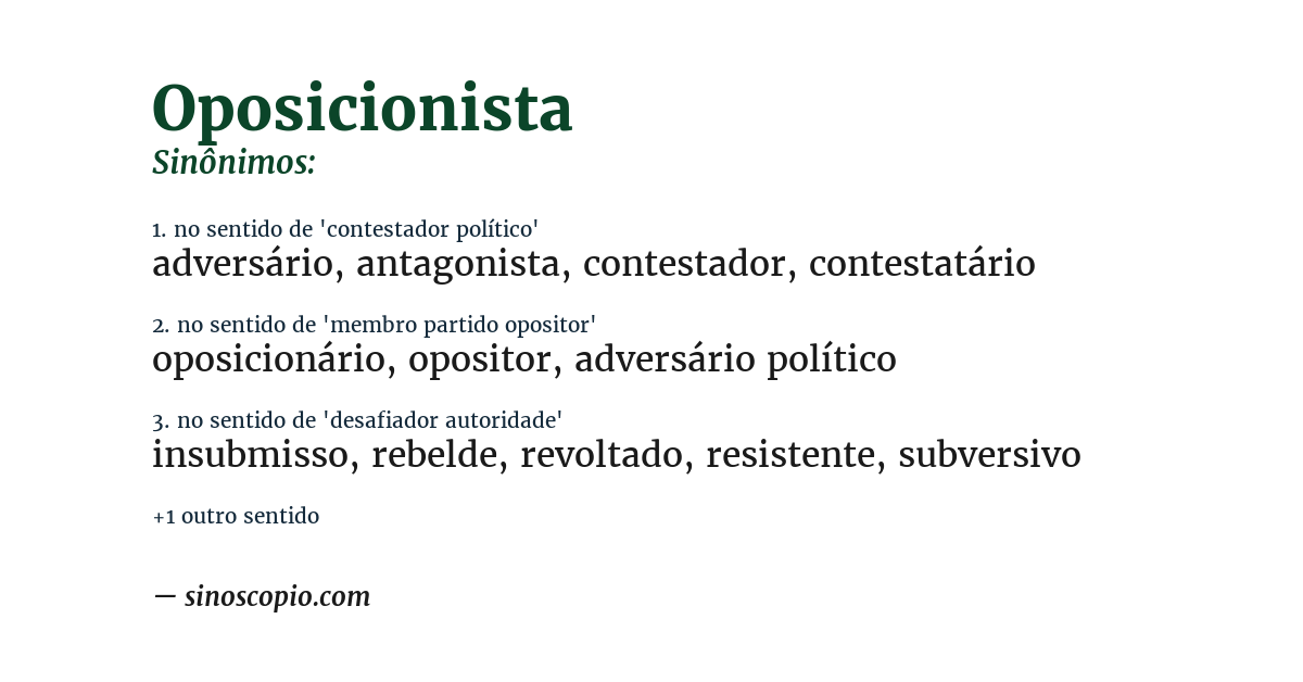 Sinônimo de oposicionista